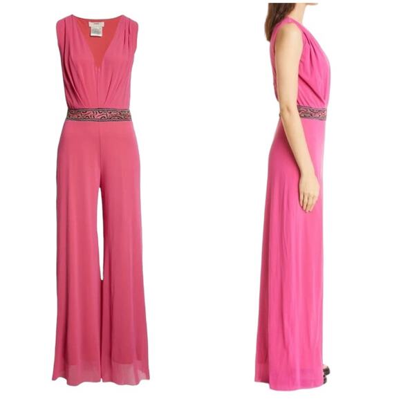 Fuzzi Jean Paul Gaultier NWT Sleeveless Chiffon Wide Leg Jumpsuit Pink Size XS - Picture 2 of 11